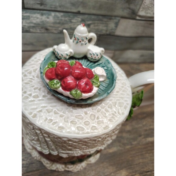 Vintage Fitz & Floyd 1992 34oz Knit Doily Christmas Teapot Cottage Core Granny - Picture 3 of 12